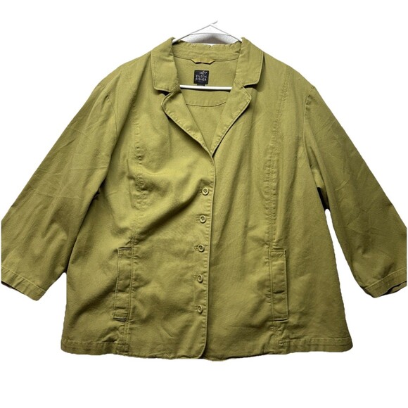 EILEEN FISHER Women Organic Cotton Button-Up Olive Green Blazer Jacket 2X *note* - Picture 1 of 5